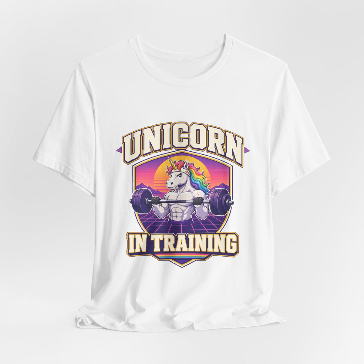 White T-shirt with front unicorn-in-training graphic