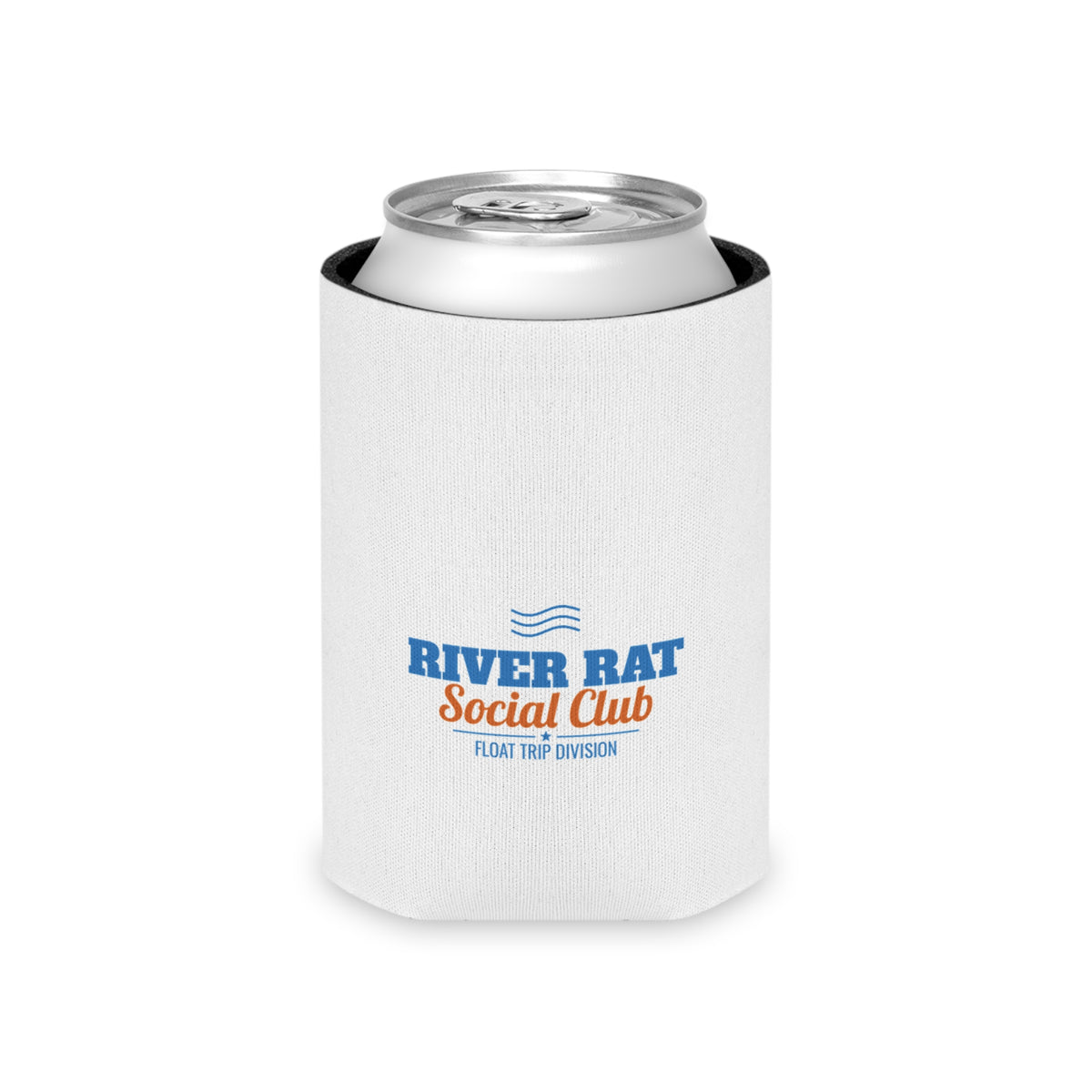 White foam can holder with River Rat Social Club logo and Float Trip Division text