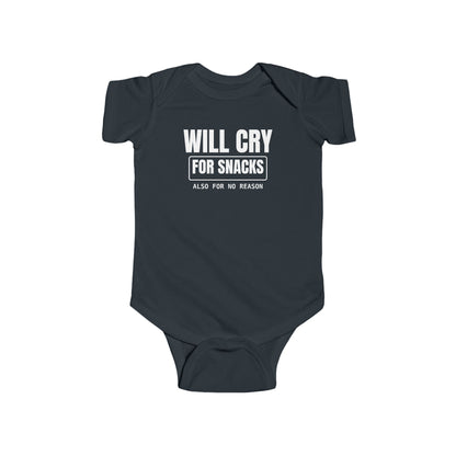 Will Cry For Snacks Funny Baby Onesie