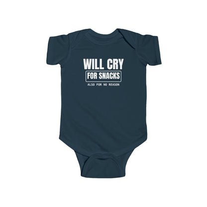 Will Cry For Snacks Funny Baby Onesie