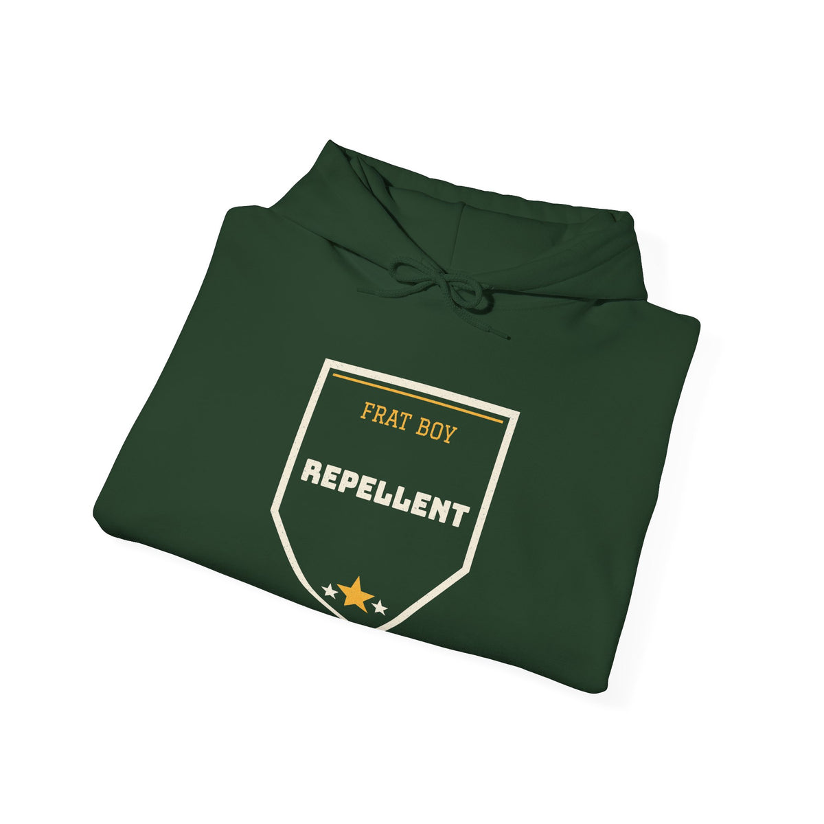 Forest green hoodie with chest graphic reading “FART BOY REPELLENT”