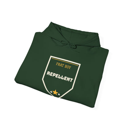 Forest green hoodie with chest graphic reading “FART BOY REPELLENT”