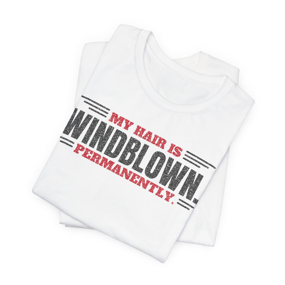 White crew-neck T-shirt set with large front slogan graphic in black and red