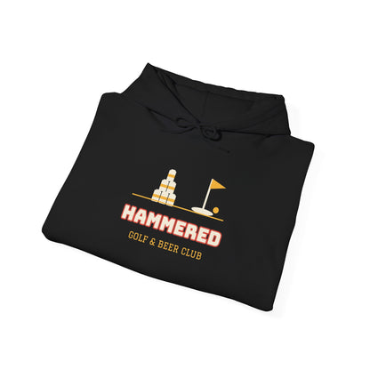 Black pullover hoodie with front graphic logo and drawstring hood
