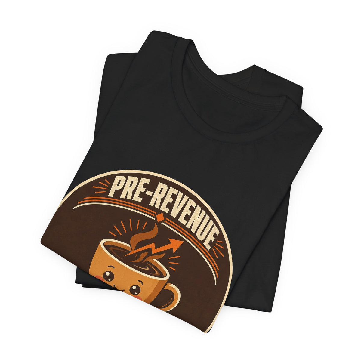 Black T-shirt stack with circular coffee mug graphic