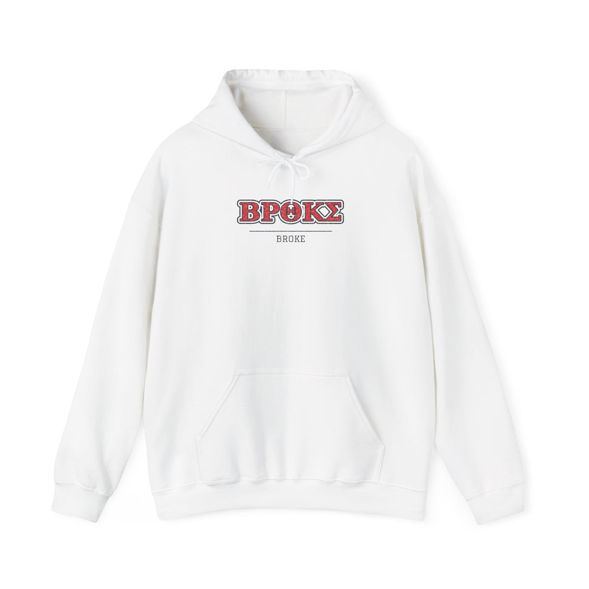 White pullover hoodie with front "BPOKS" graphic and kangaroo pocket