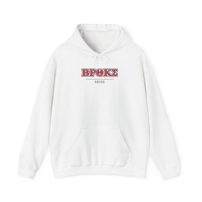 White pullover hoodie with front "BPOKS" graphic and kangaroo pocket