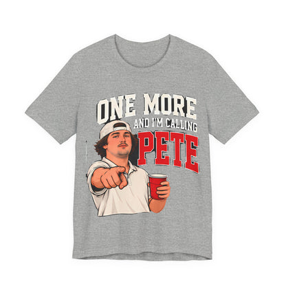 Athletic heather crewneck T-shirt with 'ONE MORE' and 'PETE' front graphic.