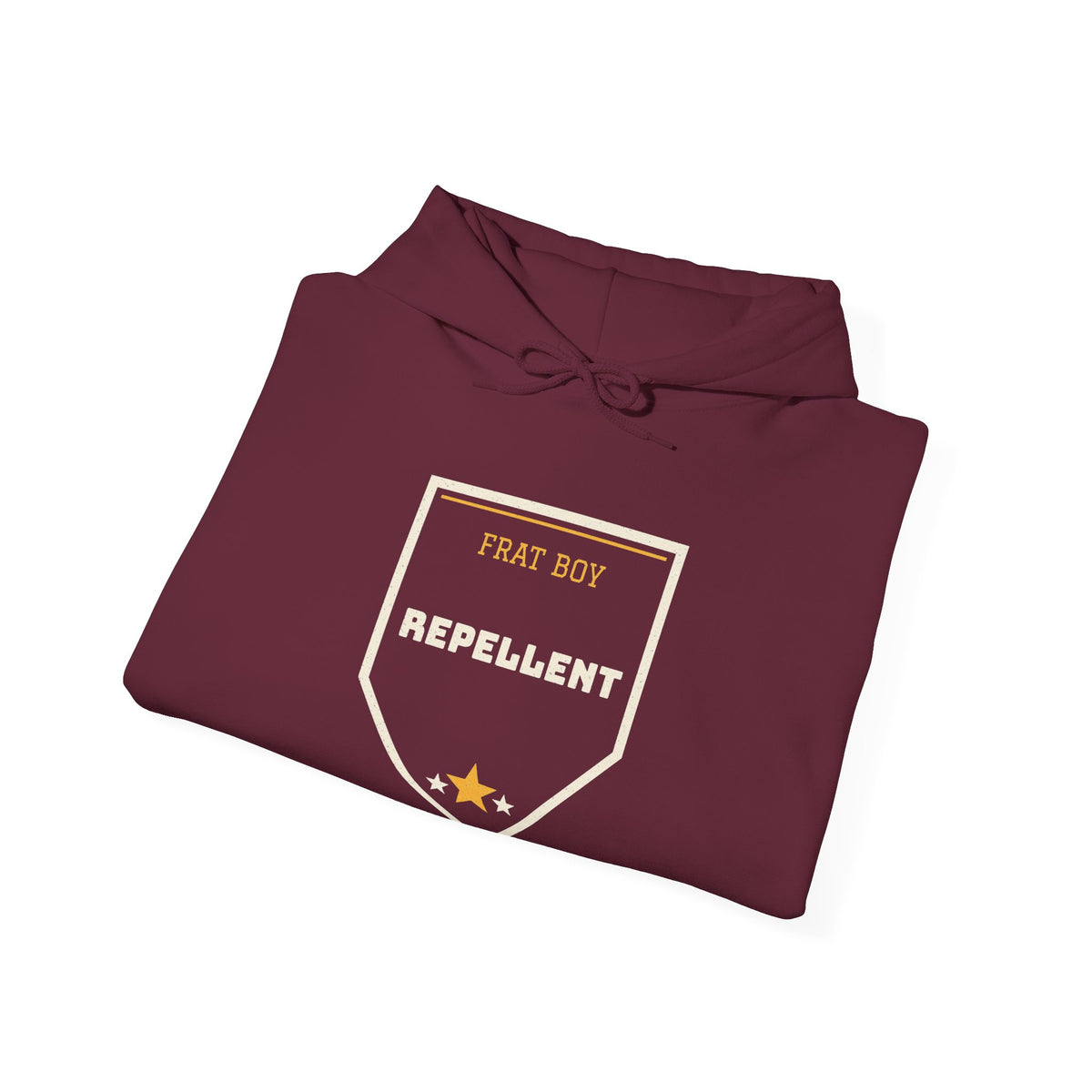 Maroon hoodie with chest graphic reading “FART BOY REPELLENT”