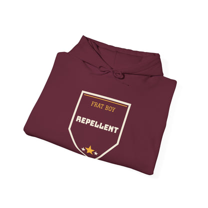 Maroon hoodie with chest graphic reading “FART BOY REPELLENT”