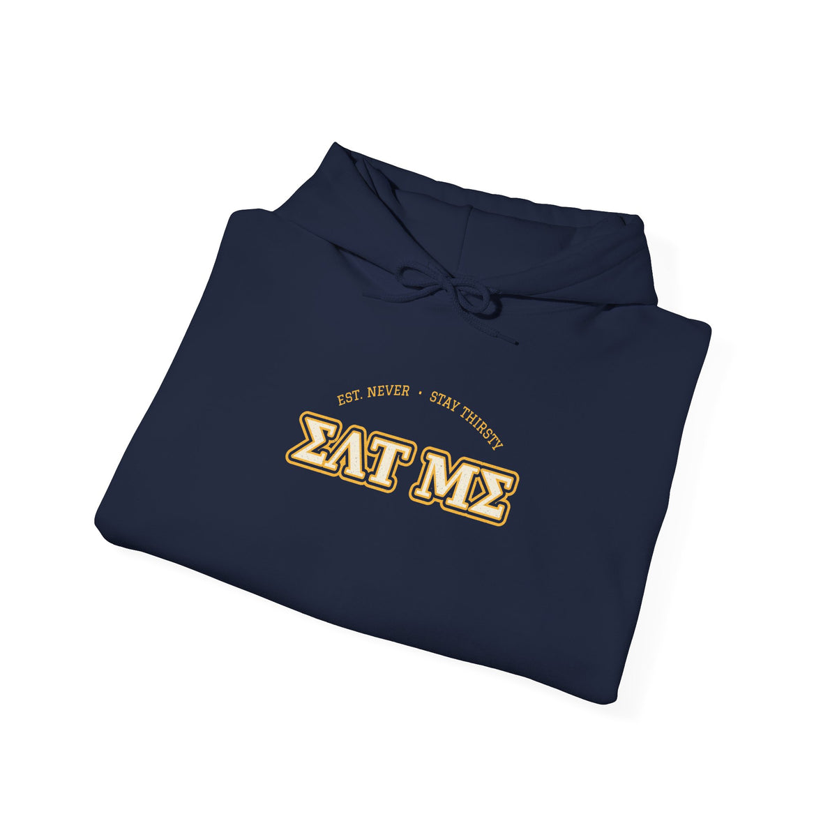 Navy pullover hoodie with 'Eat Me' front graphic