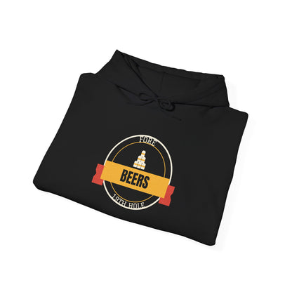 Black pullover hoodie with kangaroo pocket and “BEERS” front graphic
