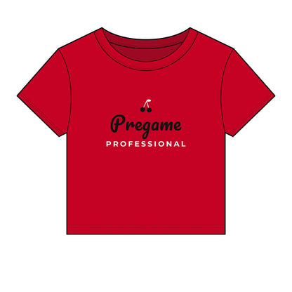 Red crew-neck crop top with Pregame Professional logo print