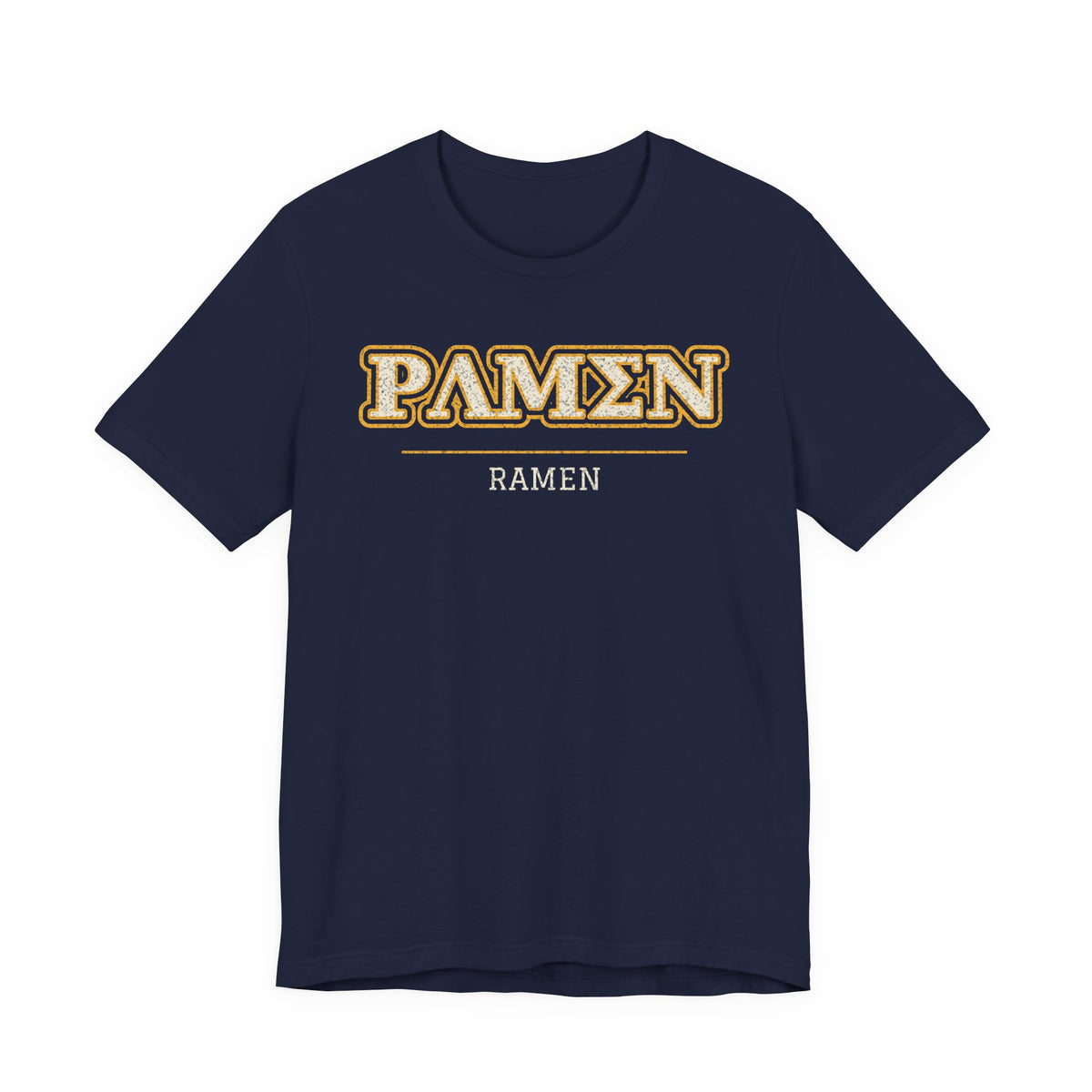 Navy crew-neck T-shirt with PAMEN ramen graphic on chest