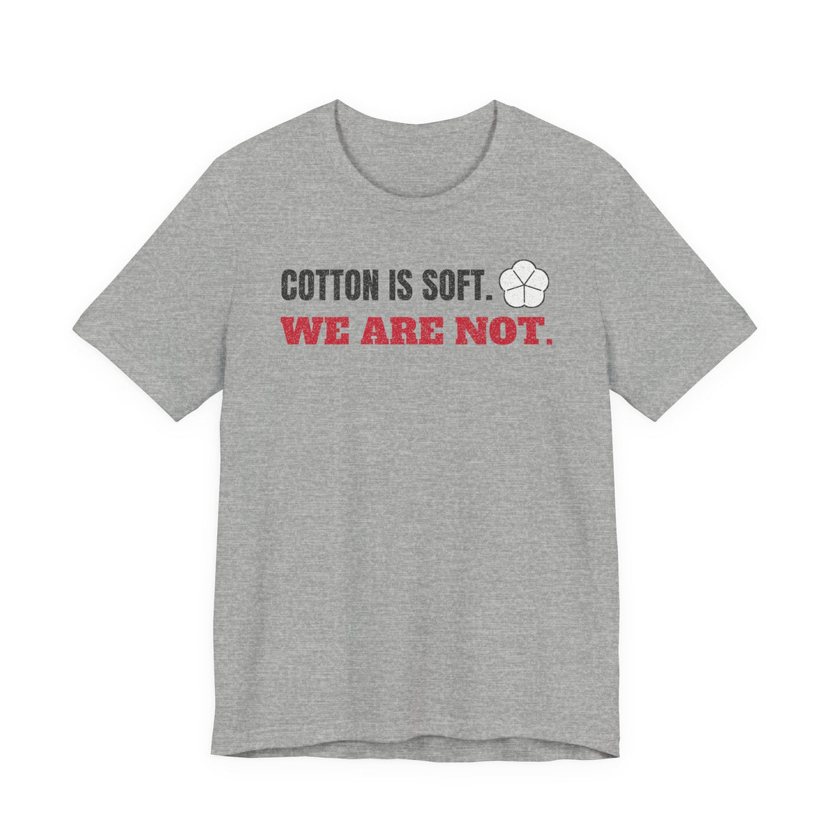 Heather gray cotton T-shirt with bold chest slogan and small fist icon graphic