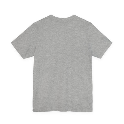 Heather gray crew-neck short-sleeve T-shirt, plain front with no visible print.