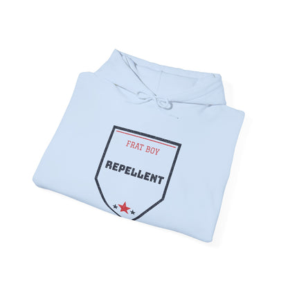 Light blue hoodie with chest graphic reading “FART BOY REPELLENT”