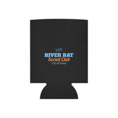 Black flat koozie with River Rat Social Club multicolor logo and float trip division.