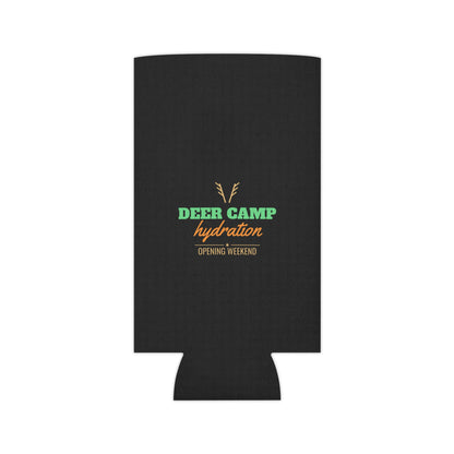 Black can koozie with deer-antler emblem and small hydration event text