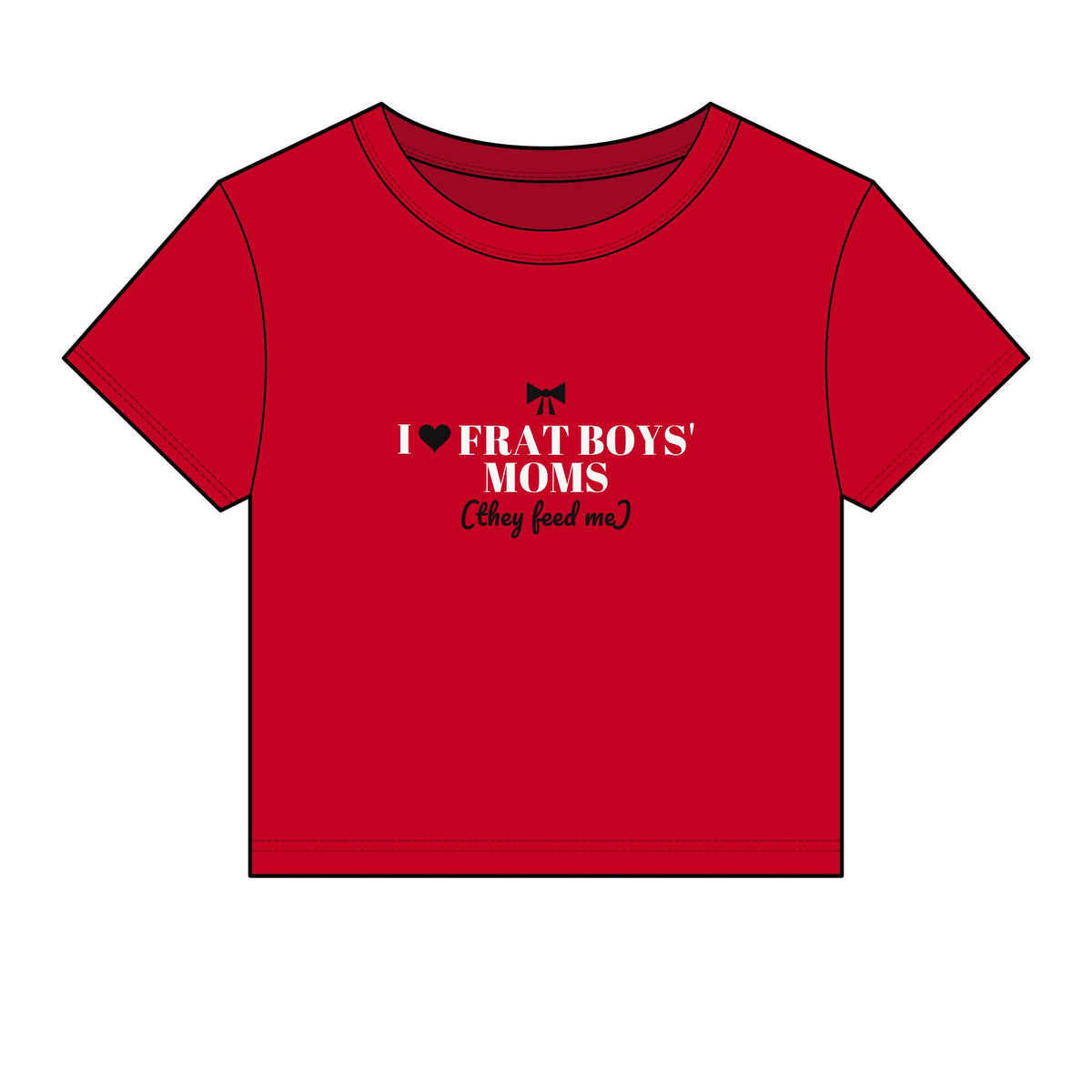 Red crop top T-shirt with heart-and-text graphic print on front