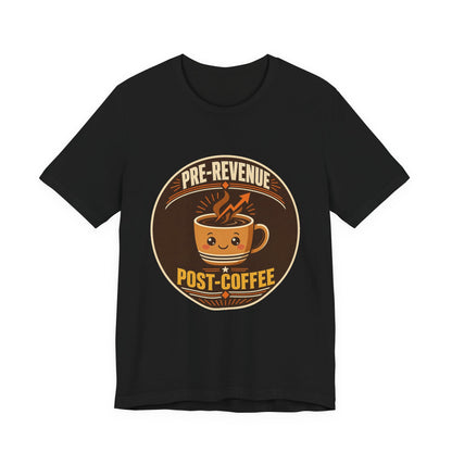 Black crew-neck T-shirt with circular coffee mug graphic