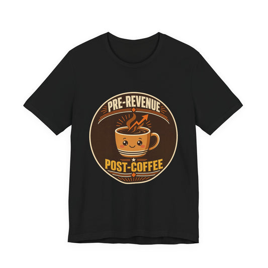 Black crew-neck T-shirt with circular coffee mug graphic