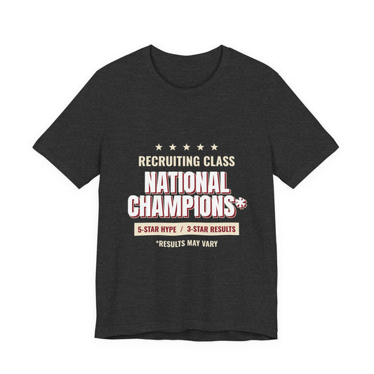 Dark grey heather recruiting class tee with National Champions graphic