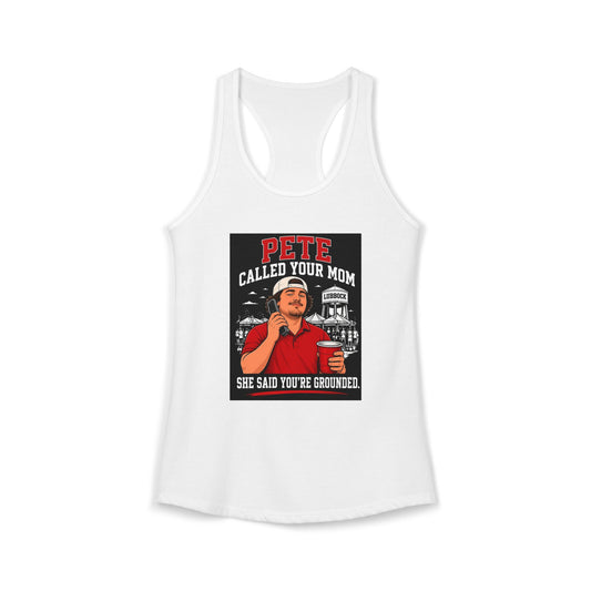 White racerback tank top with front graphic print