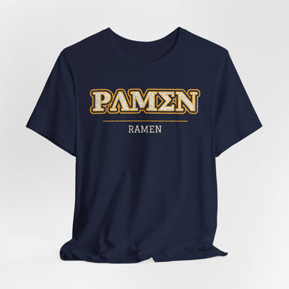 Navy T-shirt with PAMEN logo and RAMEN wordmark at chest