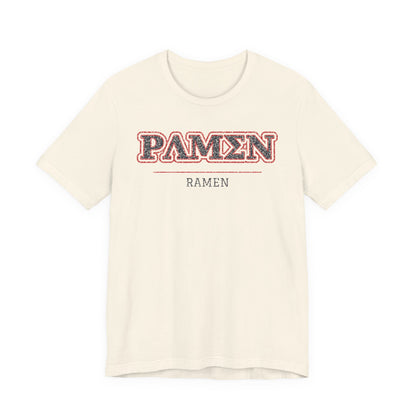 Cream crew-neck T-shirt with PAMEN ramen graphic on chest