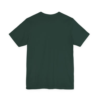 Dark green crewneck T-shirt, plain front with short sleeves.