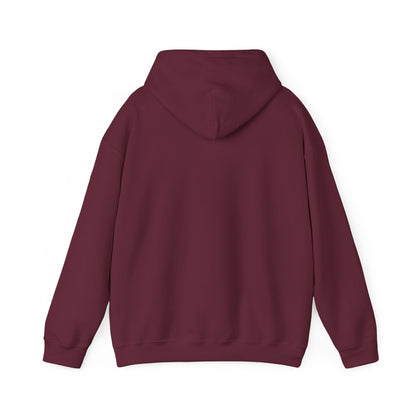 Maroon pullover hoodie with hood and pouch pocket, plain back view