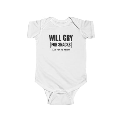 Will Cry For Snacks Funny Baby Onesie