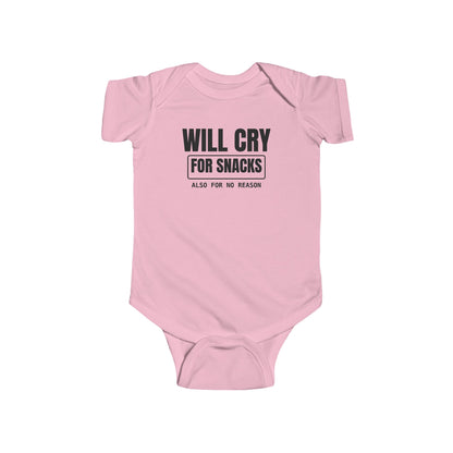 Will Cry For Snacks Funny Baby Onesie