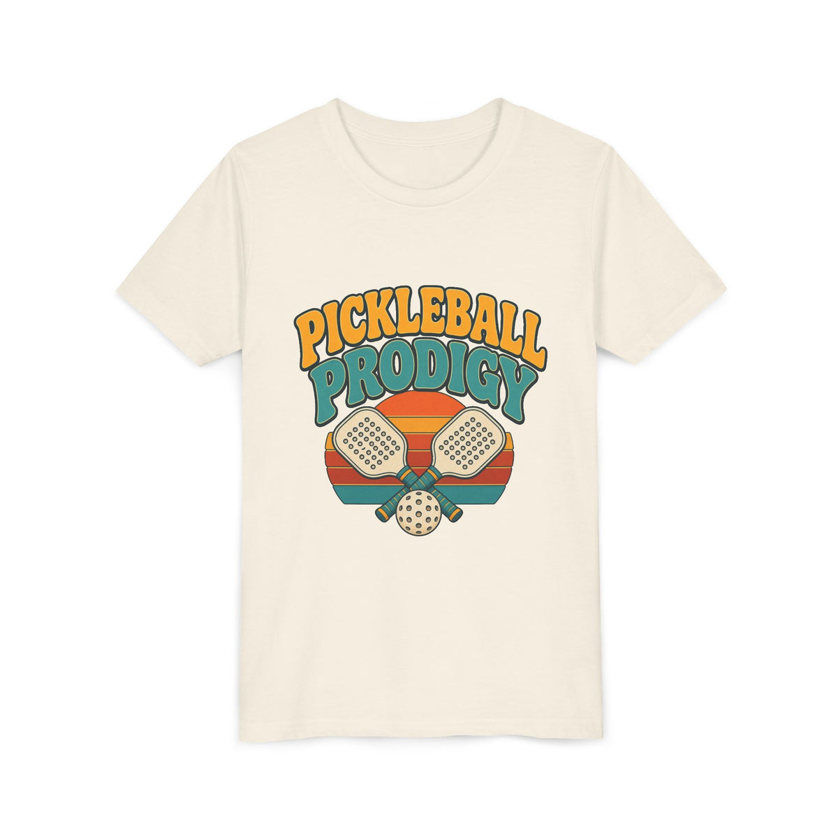 Kids cream T-shirt with “Pickleball Prodigy” graphic on the front