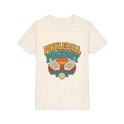 Kids cream T-shirt with “Pickleball Prodigy” graphic on the front