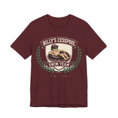 Maroon swim team crest graphic T-shirt with crew neck