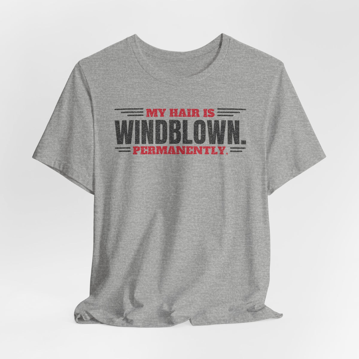 Heather gray crew-neck T-shirt with centered front slogan graphic