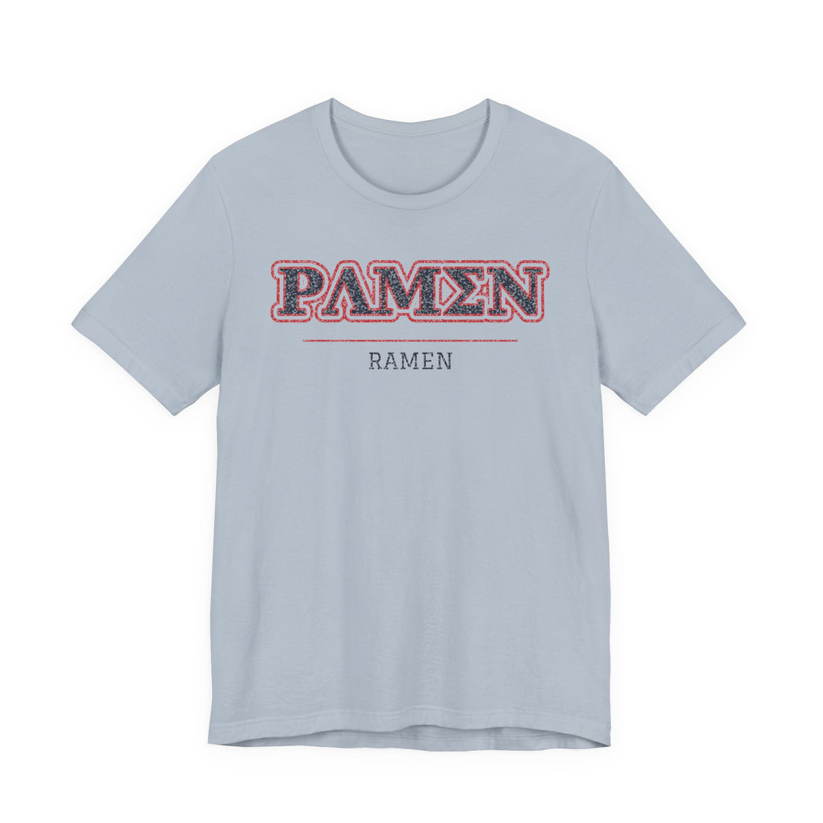 Light blue crew-neck T-shirt with PAMEN ramen graphic on chest
