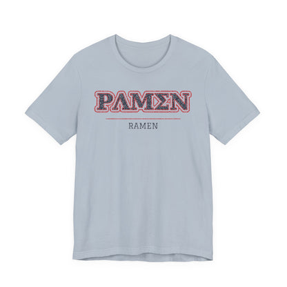 Light blue crew-neck T-shirt with PAMEN ramen graphic on chest