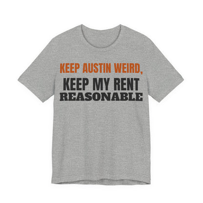 Heather gray crewneck graphic tee, front view, orange and black slogan print
