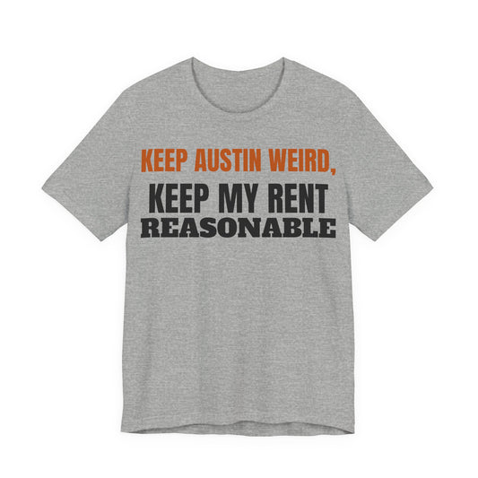 Heather gray crewneck graphic tee, front view, orange and black slogan print