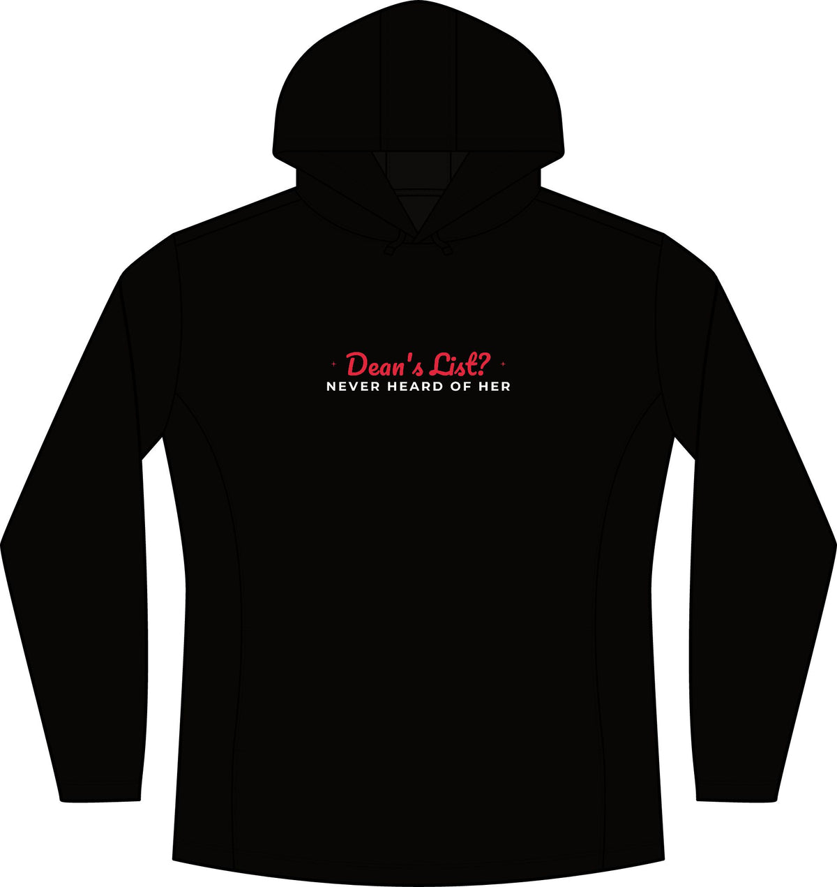 Black heather women's pullover hoodie with hood, drawstring, kangaroo pocket, front graphic