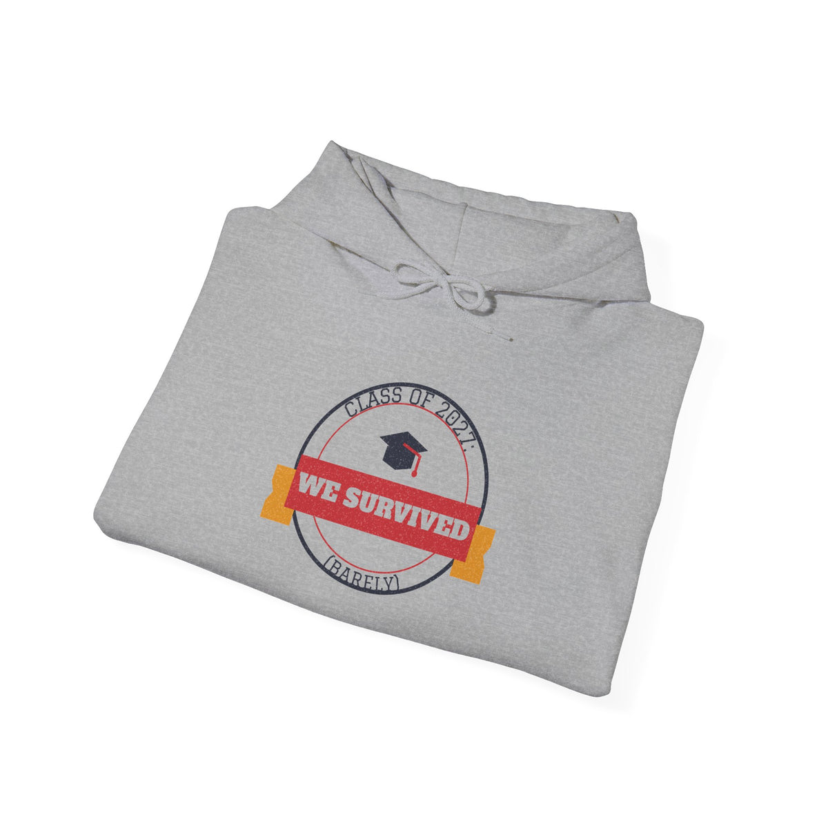 Sport grey pullover hoodie with front graphic and drawstring hood