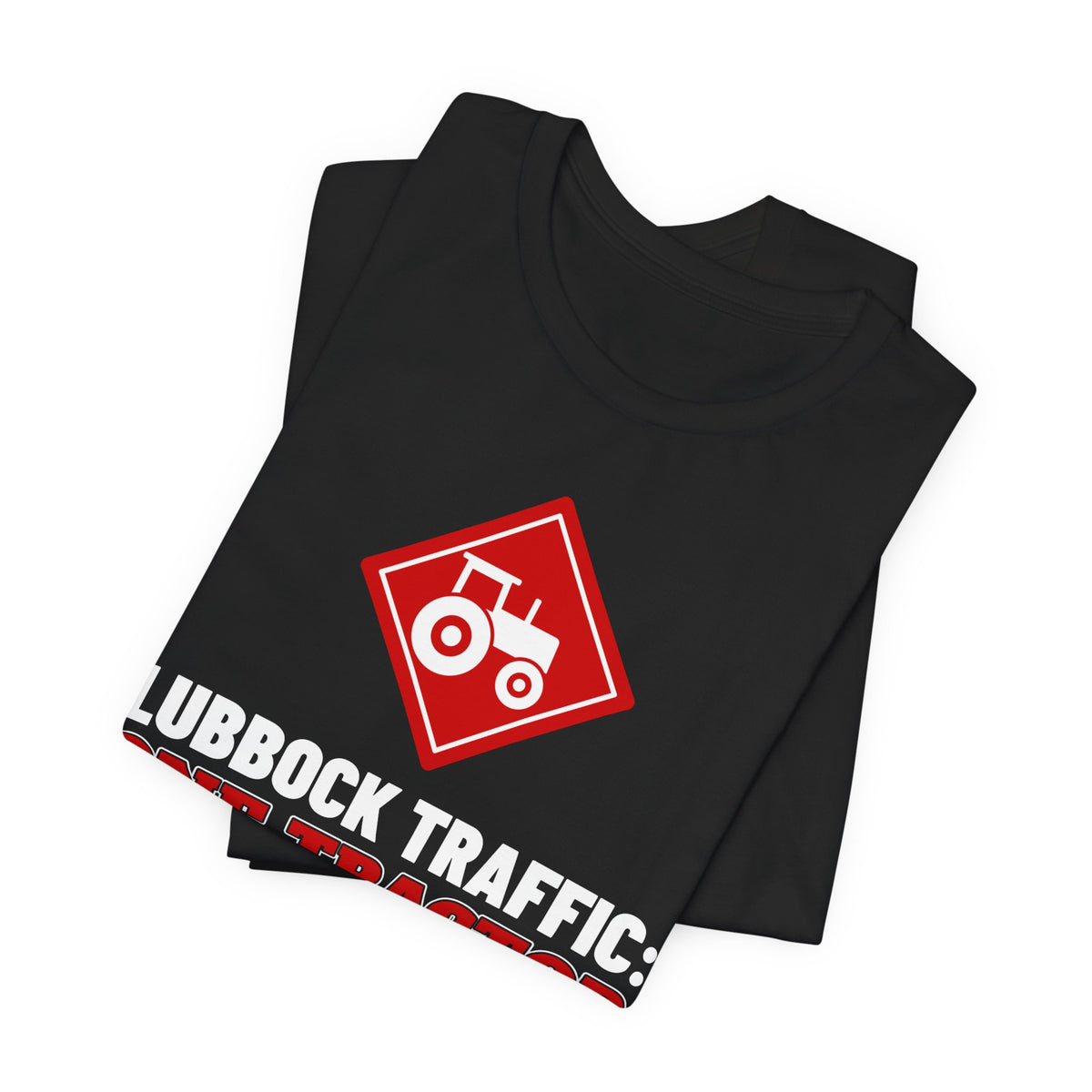 Black crew-neck tee stack with red tractor emblem print