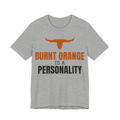 Heather gray crewneck tee with burnt orange longhorn and text graphic