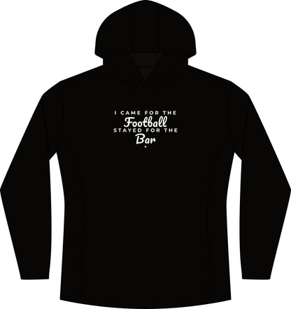 Women's black heather hoodie with front hood and football-to-bar graphic