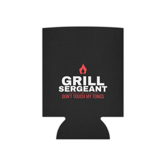 Black koozie with red flame logo and 'GRILL SERGEANT' text on front