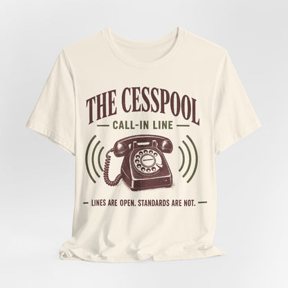 Natural T-shirt with central telephone graphic and 'LINES ARE OPEN' text