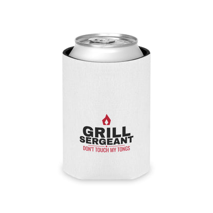 White can koozie featuring Grill Sergeant logo and red slogan on a silver can